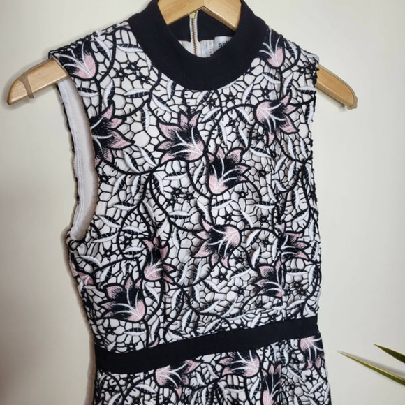 Self-Portrait Sleeveless Mock Neck Lace Overlay Dress - Picture 5 of 10